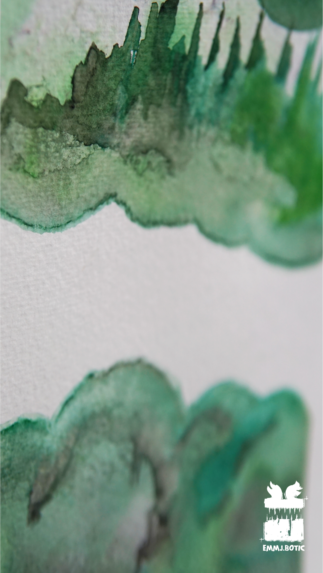 🤖💀🎨#317 "Verdant Mosaic Monster: Emerald Gaze and Circular Grin" Aquarell Monster Kunst Erik Halisch-EMMJ