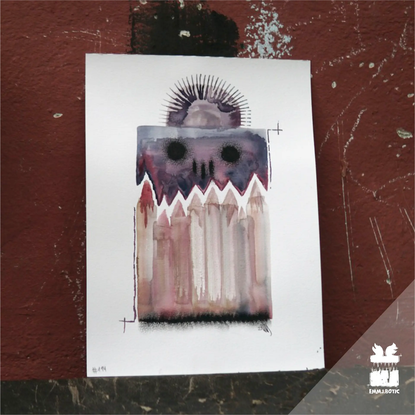 🤖💀🎨#114 "Purple Regalia: The Crowned Specter" Aquarell Monster Kunst Erik Halisch-EMMJ