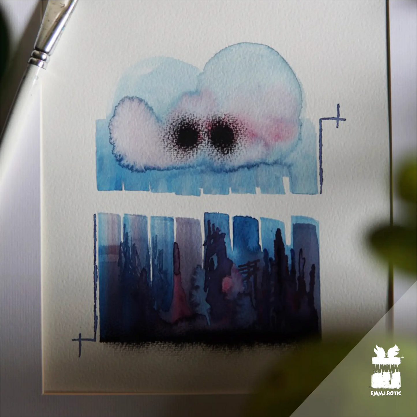 🤖💀🎨#146 "Bluewhisker: The Sugary-Eyed Mousesprite" Aquarell Monster Kunst Erik Halisch-EMMJ