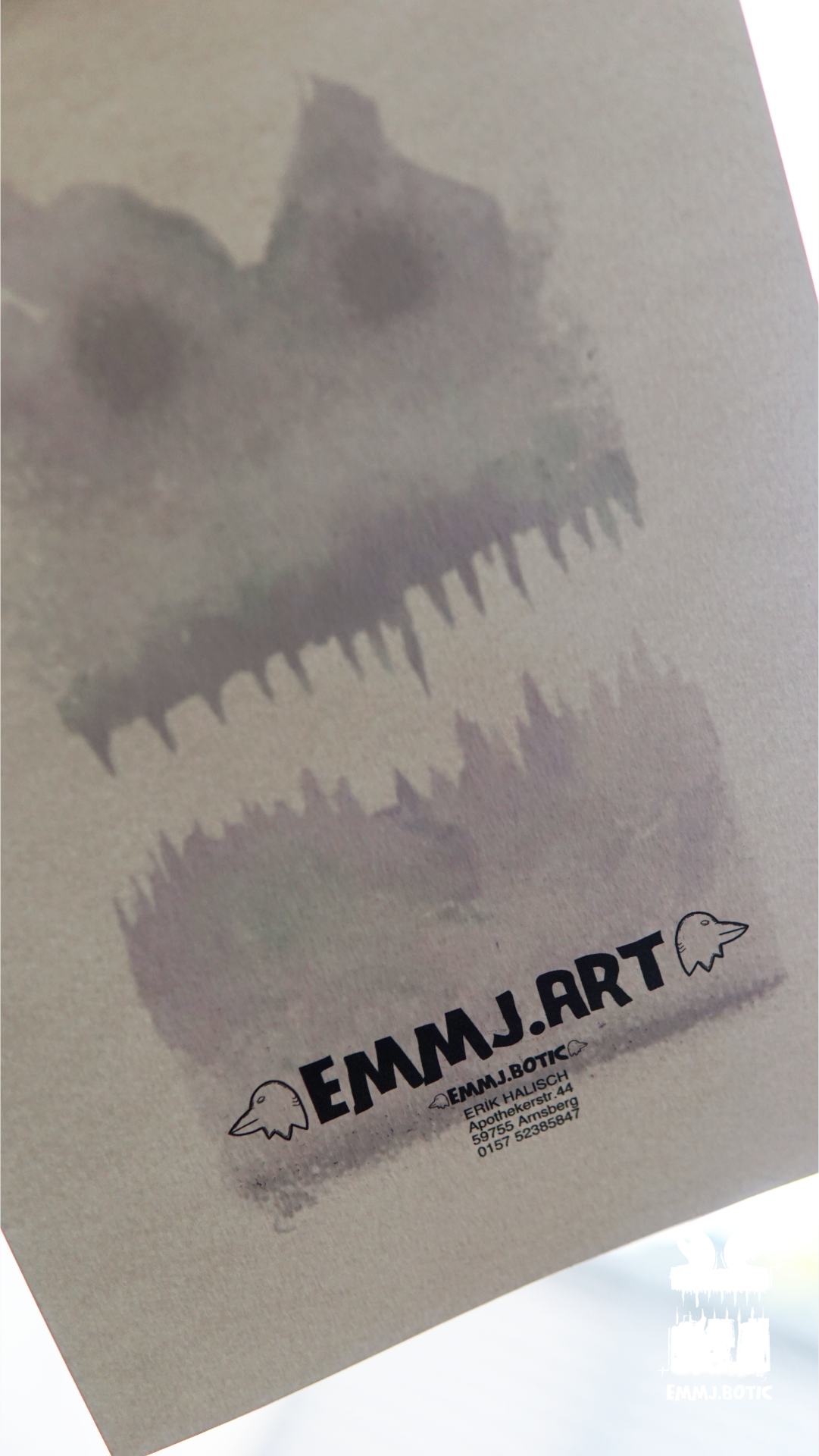 🤖💀🎨#251 "Twilight Terror: Ebony Eyes and Horned Grin" Aquarell Kunst Monster