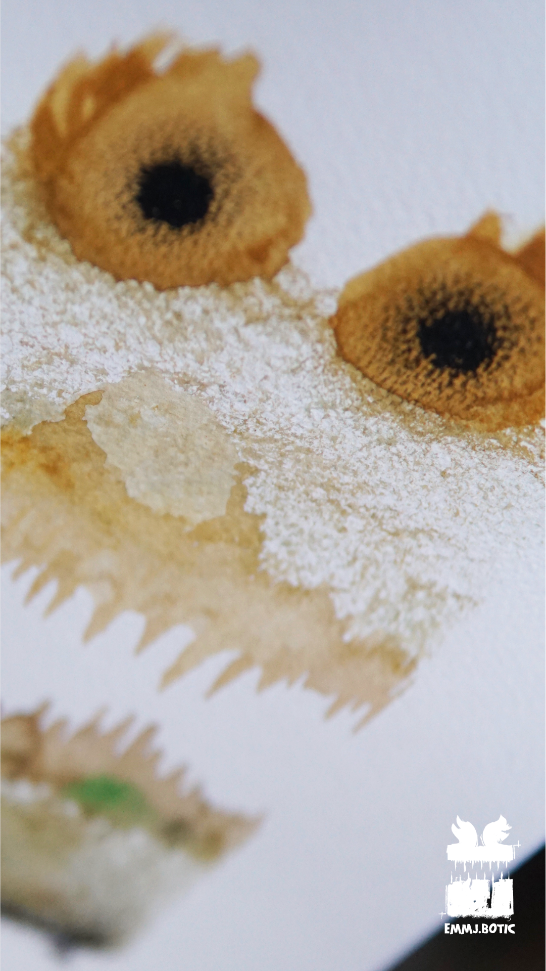 🤖💀🎨#254 "Amber Vein Creature: Ember Gaze and Verdant Accents" Aquarell Monster Kunst Erik Halisch-EMMJ