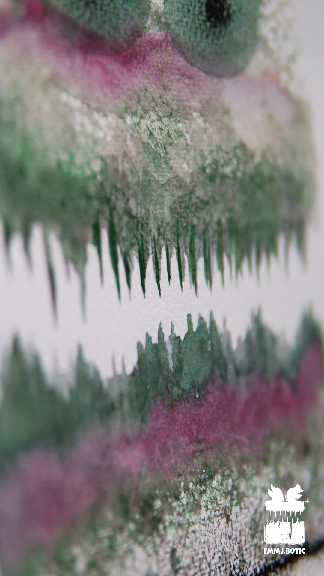🤖💀🎨#260 „Verdant Twilight Fiend: Horned Marbled Specter" Aquarell Monster Kunst