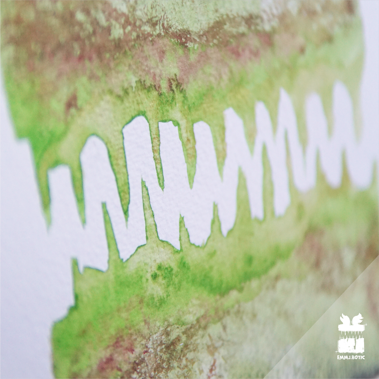 🤖💀🎨#270 "Emerald Gazer: Earthbound Marbled Fiend" Aquarell Monster Kunst Erik Halisch-EMMJ