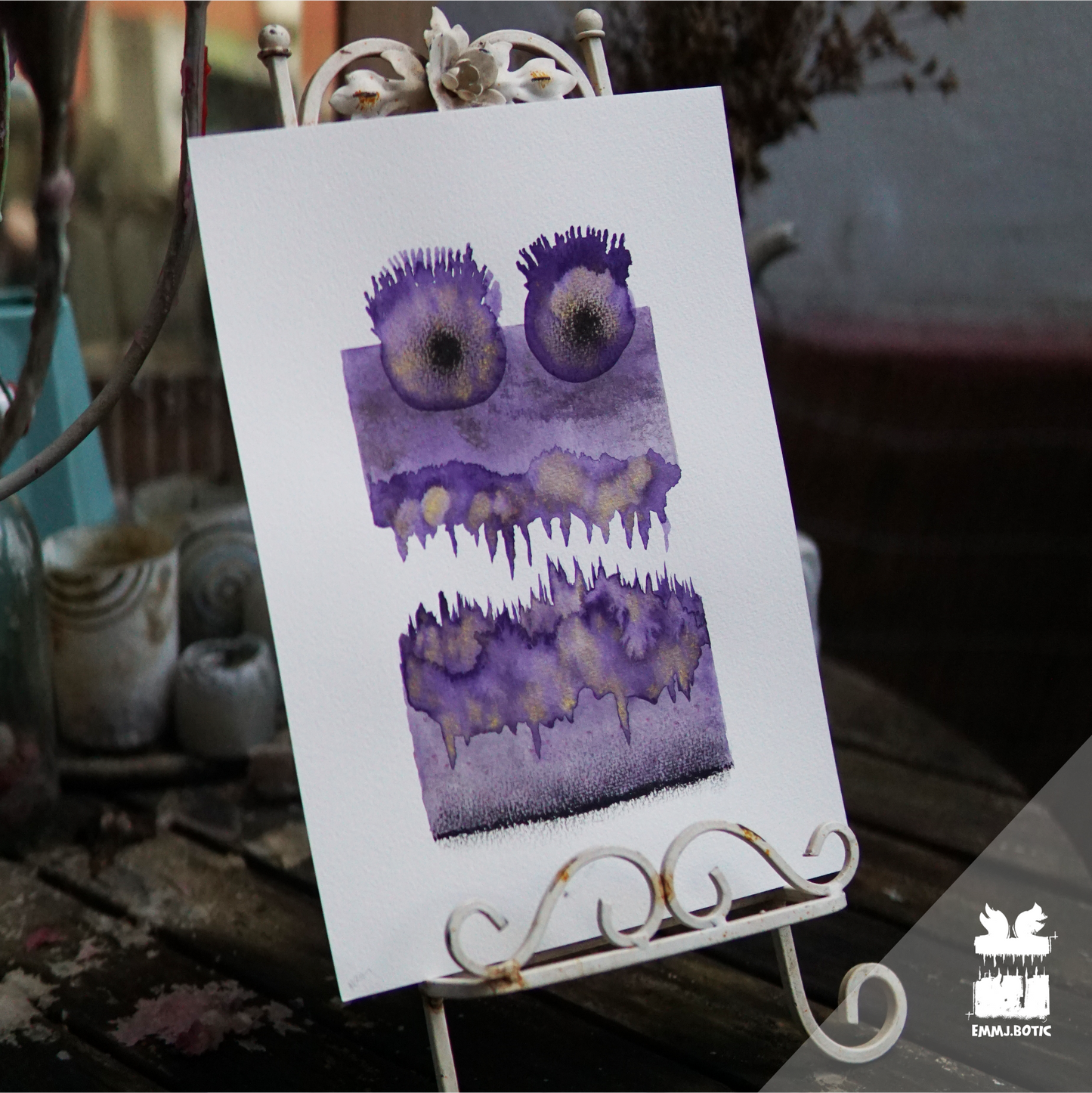 🤖💀🎨#271 "Purple Fringe Specter: Amethyst Marbled Menace" Aquarell Monster Kunst