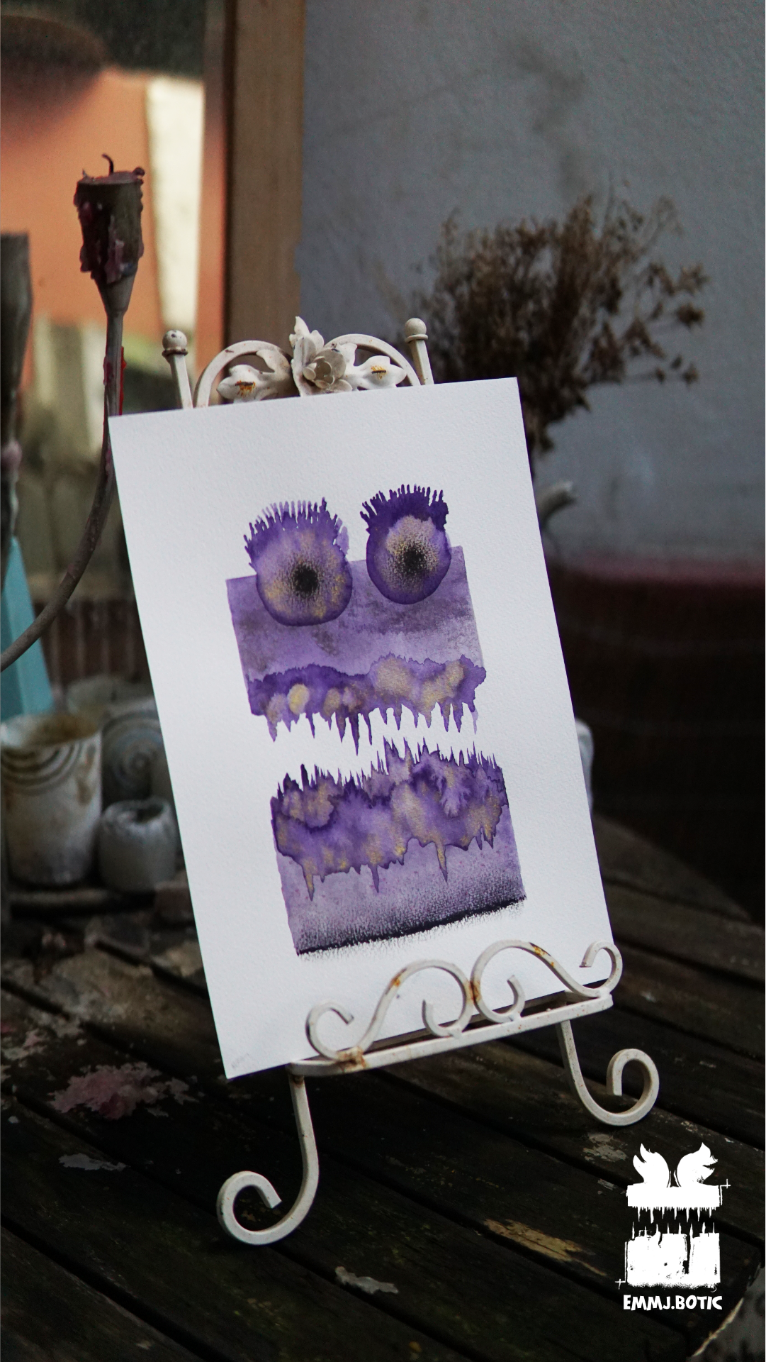 🤖💀🎨#271 "Purple Fringe Specter: Amethyst Marbled Menace" Aquarell Monster Kunst