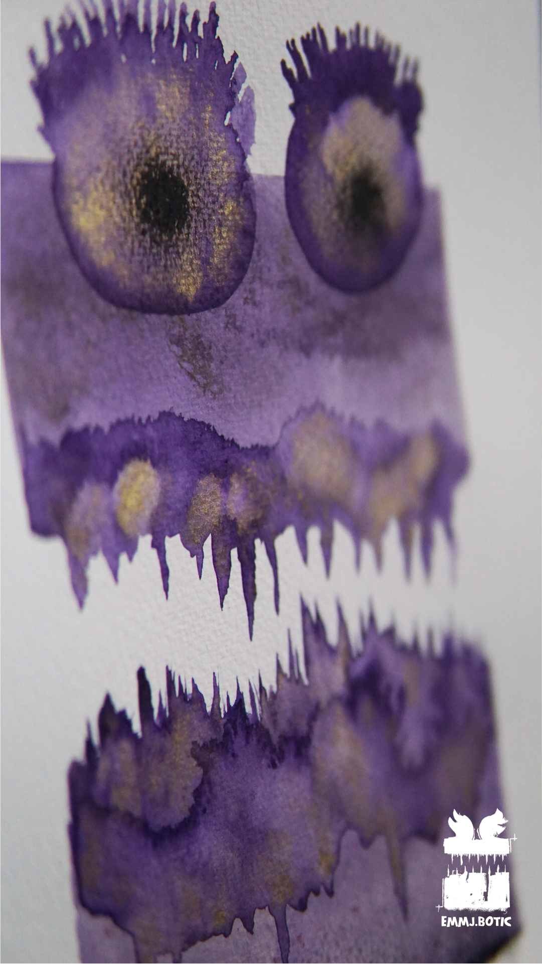 🤖💀🎨#271 "Purple Fringe Specter: Amethyst Marbled Menace" Aquarell Monster Kunst