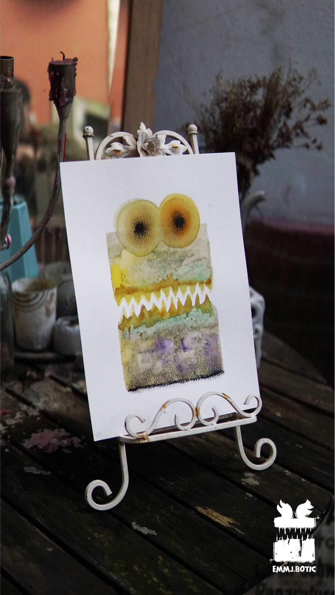 🤖💀🎨#272 "Golden Spectral Serpent: Amethyst Miasma Menace" Aquarell Monster Kunst