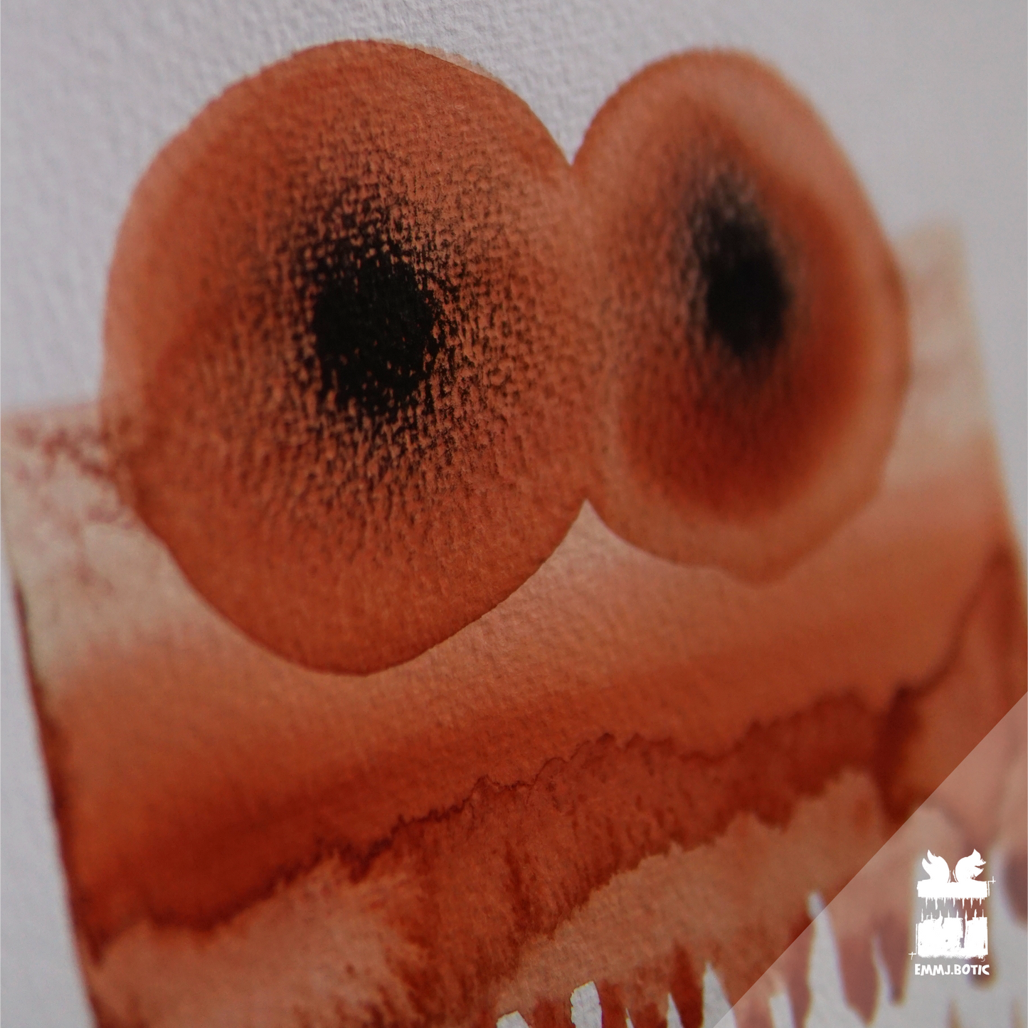 🤖💀🎨#274 "Blood Orange Fury: Jagged Gaze" Aquarell Monster Kunst Erik Halisch-EMMJ