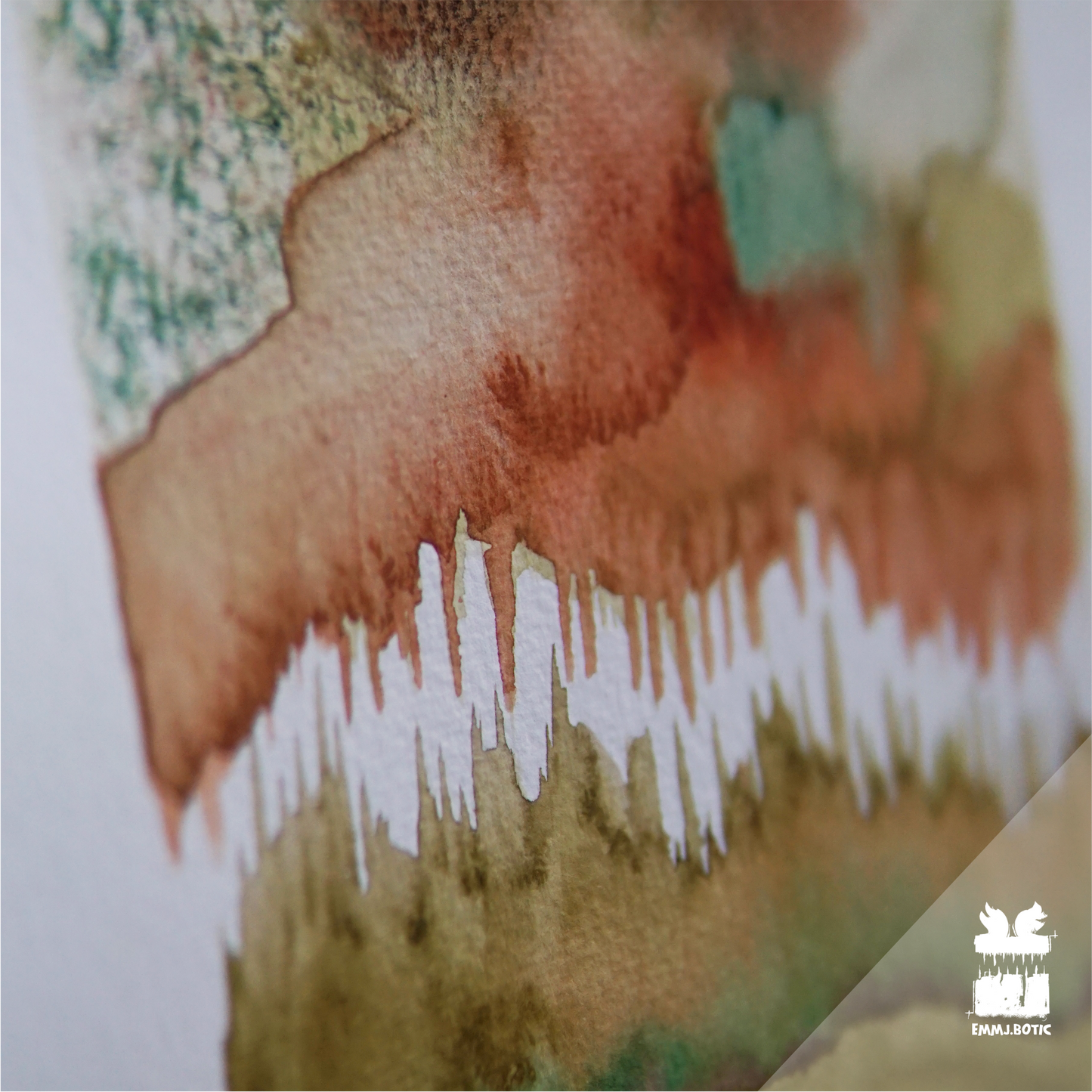 🤖💀🎨#276 "Rustic Sentinel: Olive Spike Specter" Aquarell Monster Kunst Erik Halisch-EMMJ