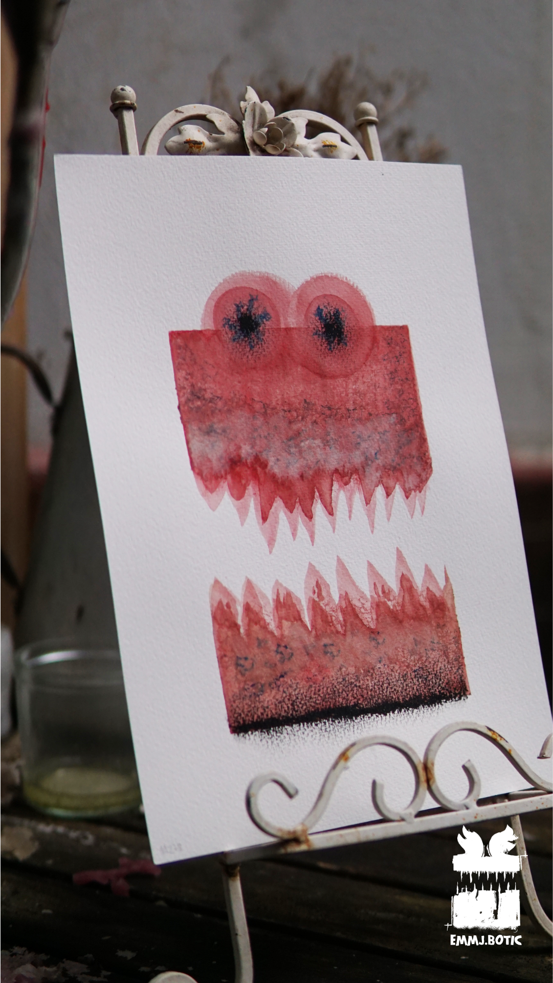 🤖💀🎨#278 "Scarlet Marsh Monstrosity: Marbled Menace" Aquarell Monster Kunst