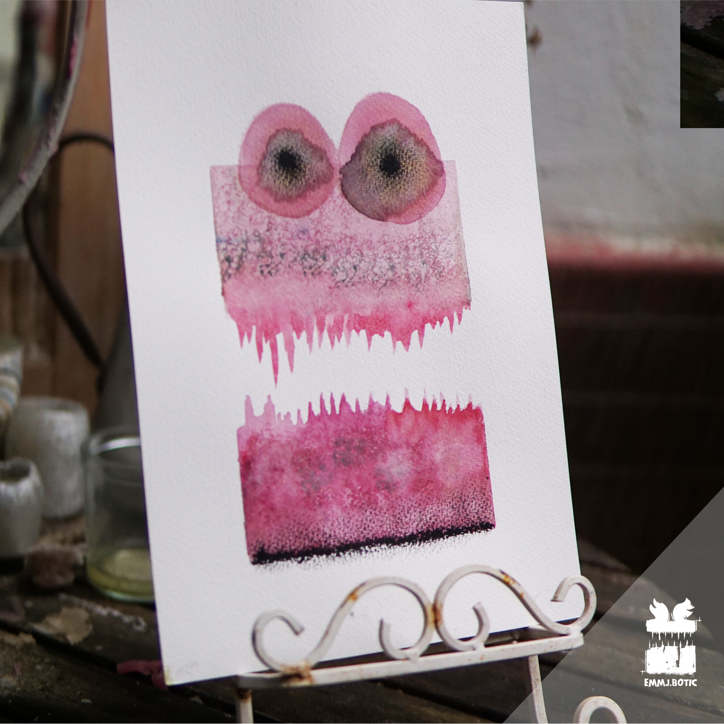 🤖💀🎨#279 "Crimson Miasma Monstrosity: Serpentine Gaze" Aquarell Monster Kunst
