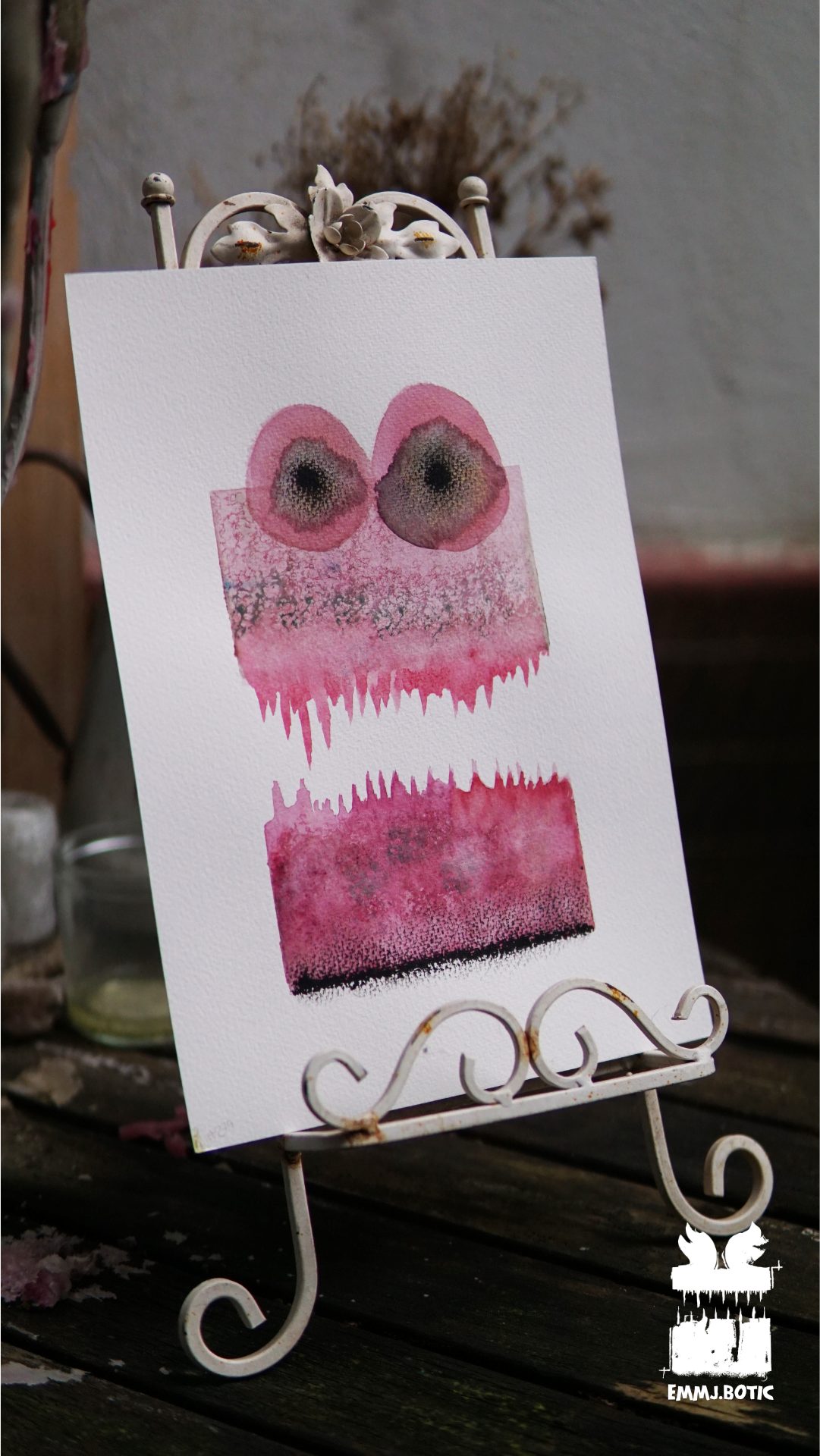 🤖💀🎨#279 "Crimson Miasma Monstrosity: Serpentine Gaze" Aquarell Monster Kunst