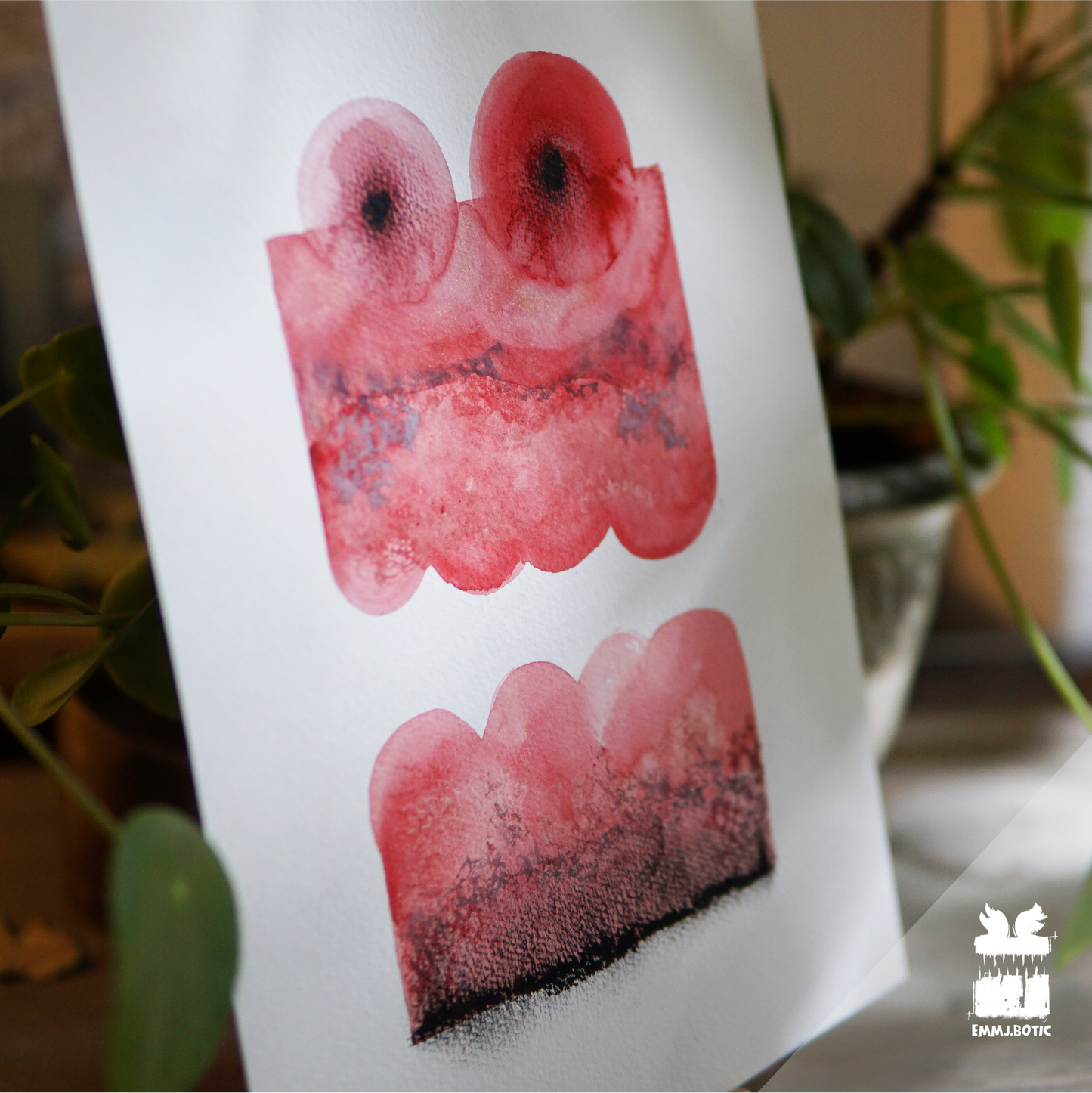 🤖💀🎨#285 "Scarlet Veil Monstrosity: Crimson Gaze" Aquarell Monster Kunst