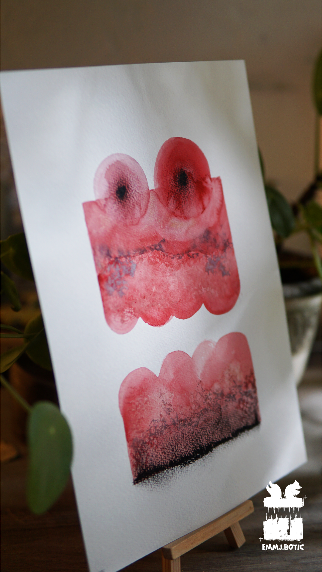 🤖💀🎨#285 "Scarlet Veil Monstrosity: Crimson Gaze" Aquarell Monster Kunst