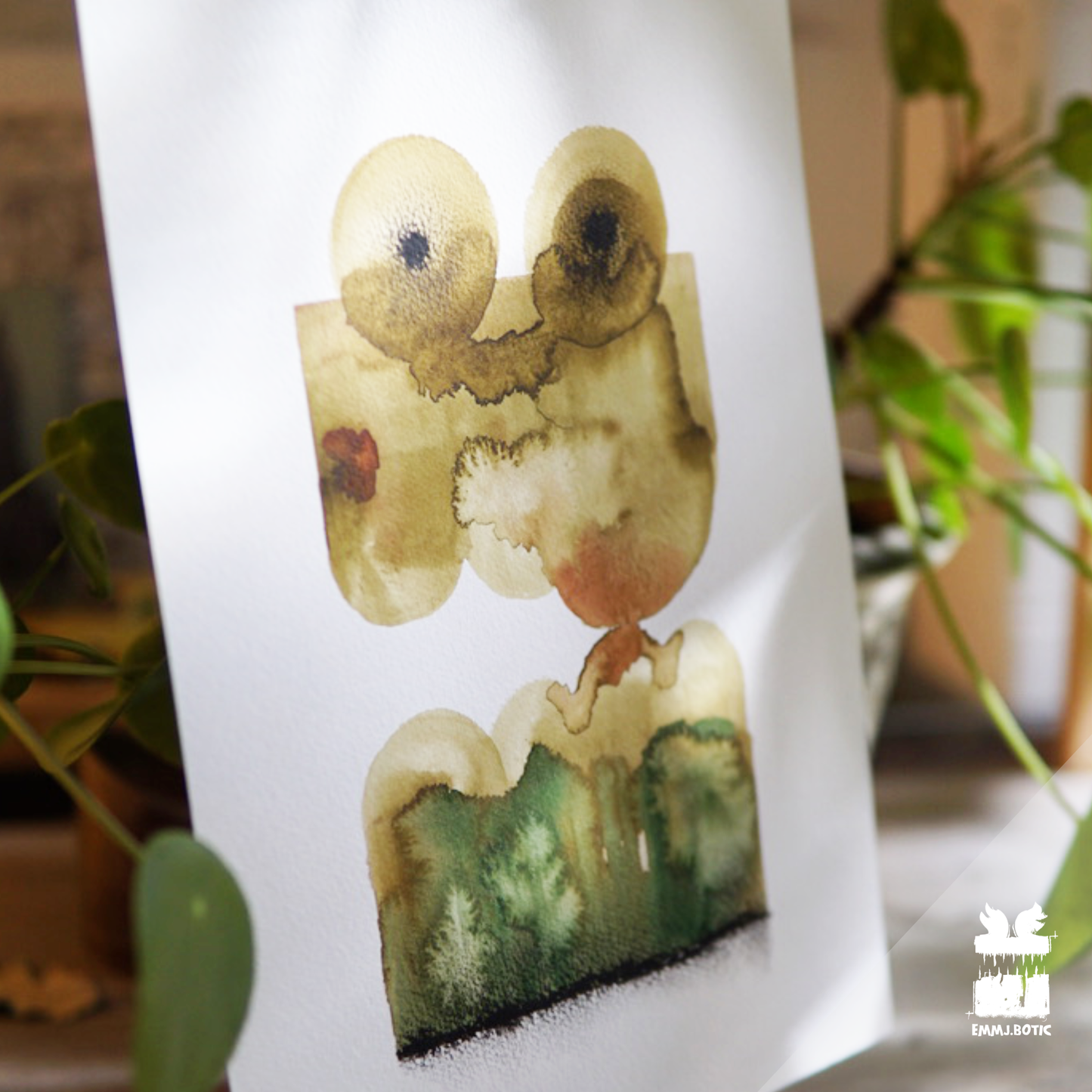 🤖💀🎨#287 "Ochre Organic Behemoth: Mossy Stare" Aquarell Monster Kunst
