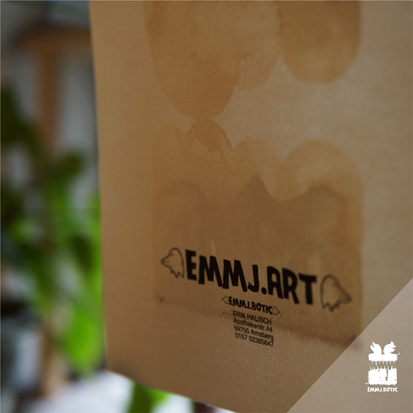 🤖💀🎨#287 "Ochre Organic Behemoth: Mossy Stare" Aquarell Monster Kunst Erik Halisch-EMMJ