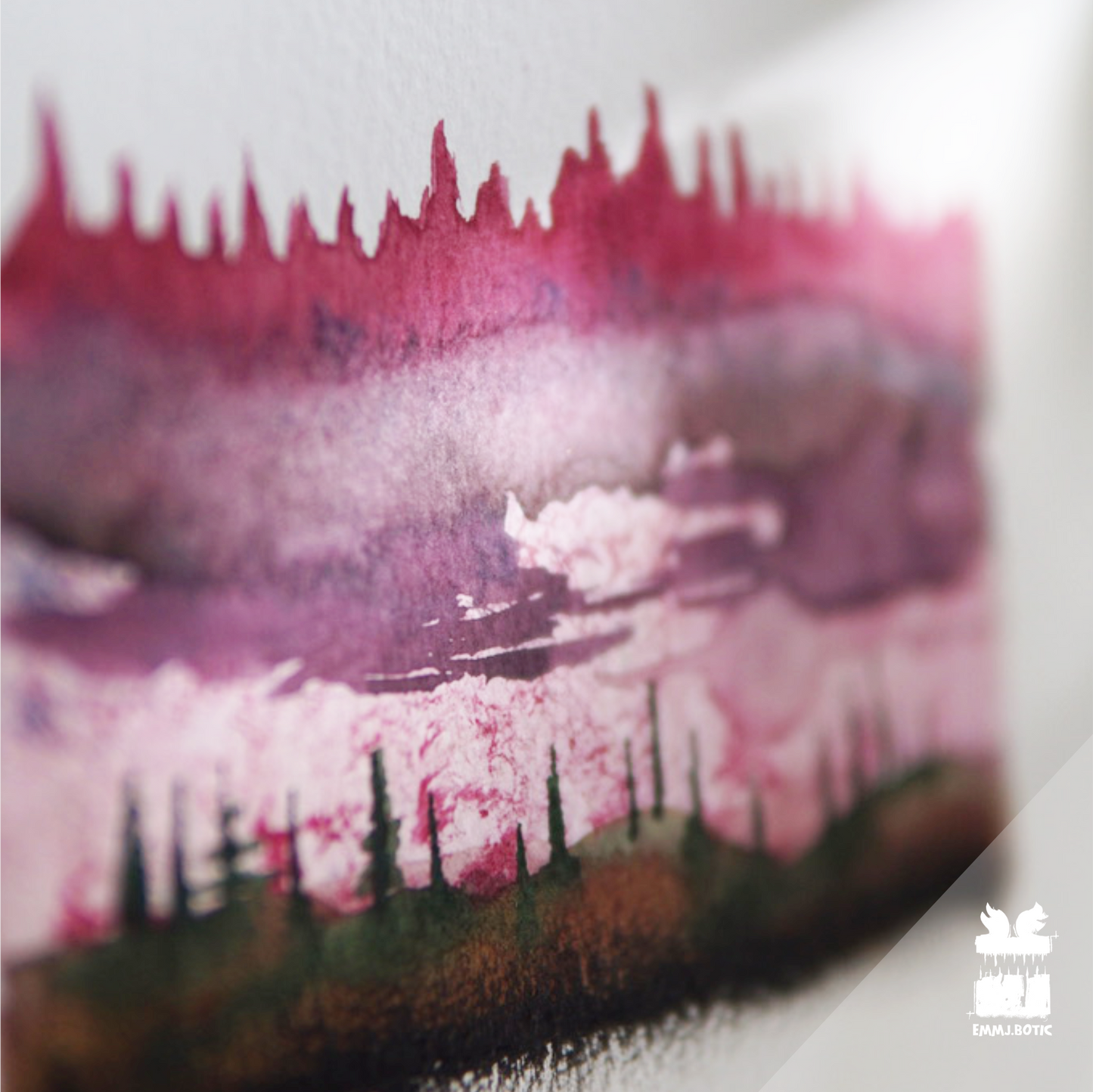 🤖💀🎨#289 "Pinkwood Enigma: Arboreal Glare" Aquarell Monster Kunst
