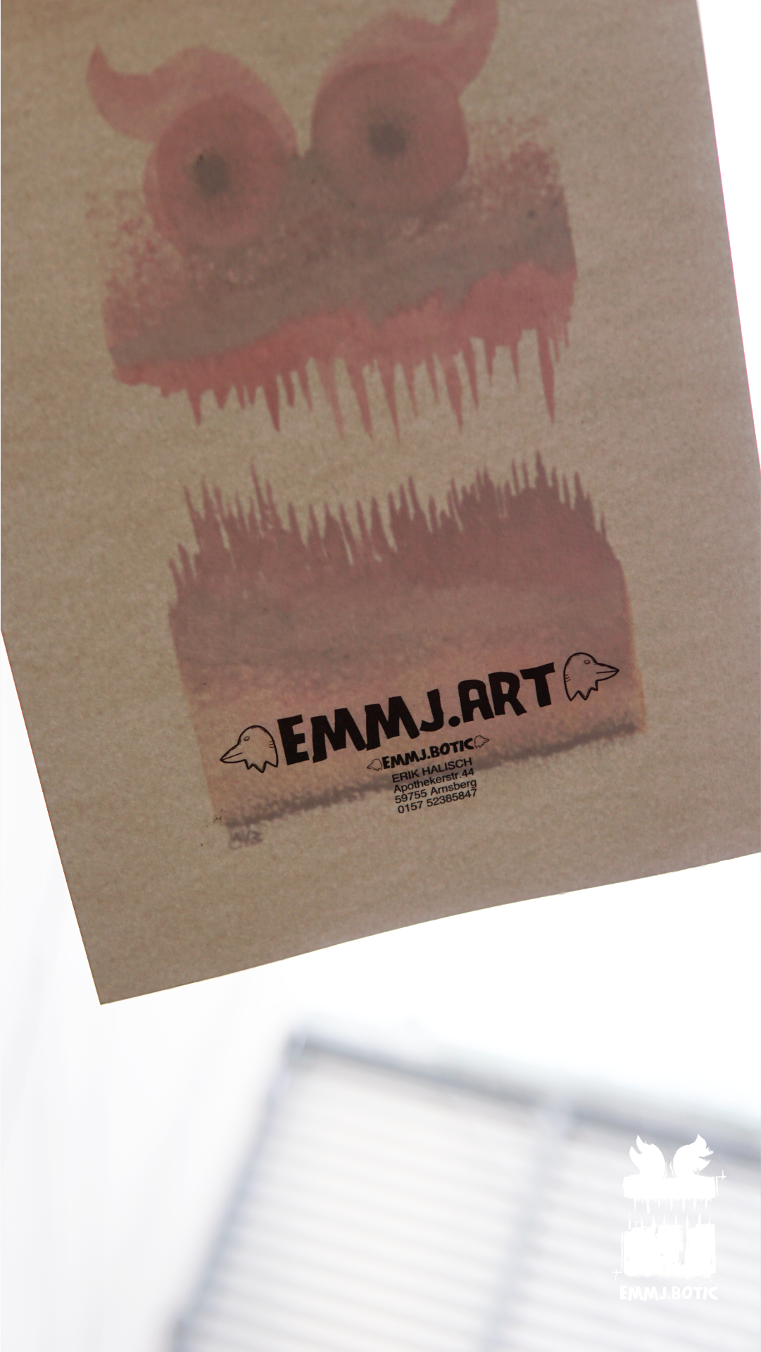 🤖💀🎨#289 "Crimson Marbled Menace: Infernal Gaze and Horned Fury" Aquarell Monster Kunst Erik Halisch-EMMJ