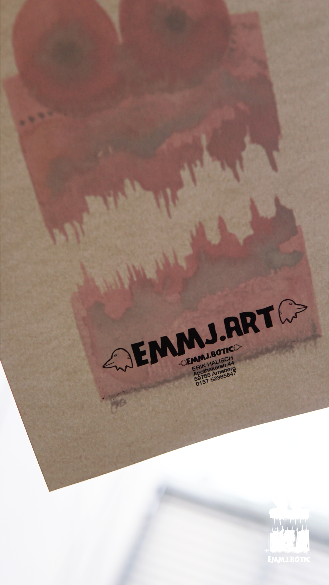 🤖💀🎨#291 "Scarlet Abyss Creature: Onyx Marbled Menace" Aquarell Monster Kunst Erik Halisch-EMMJ