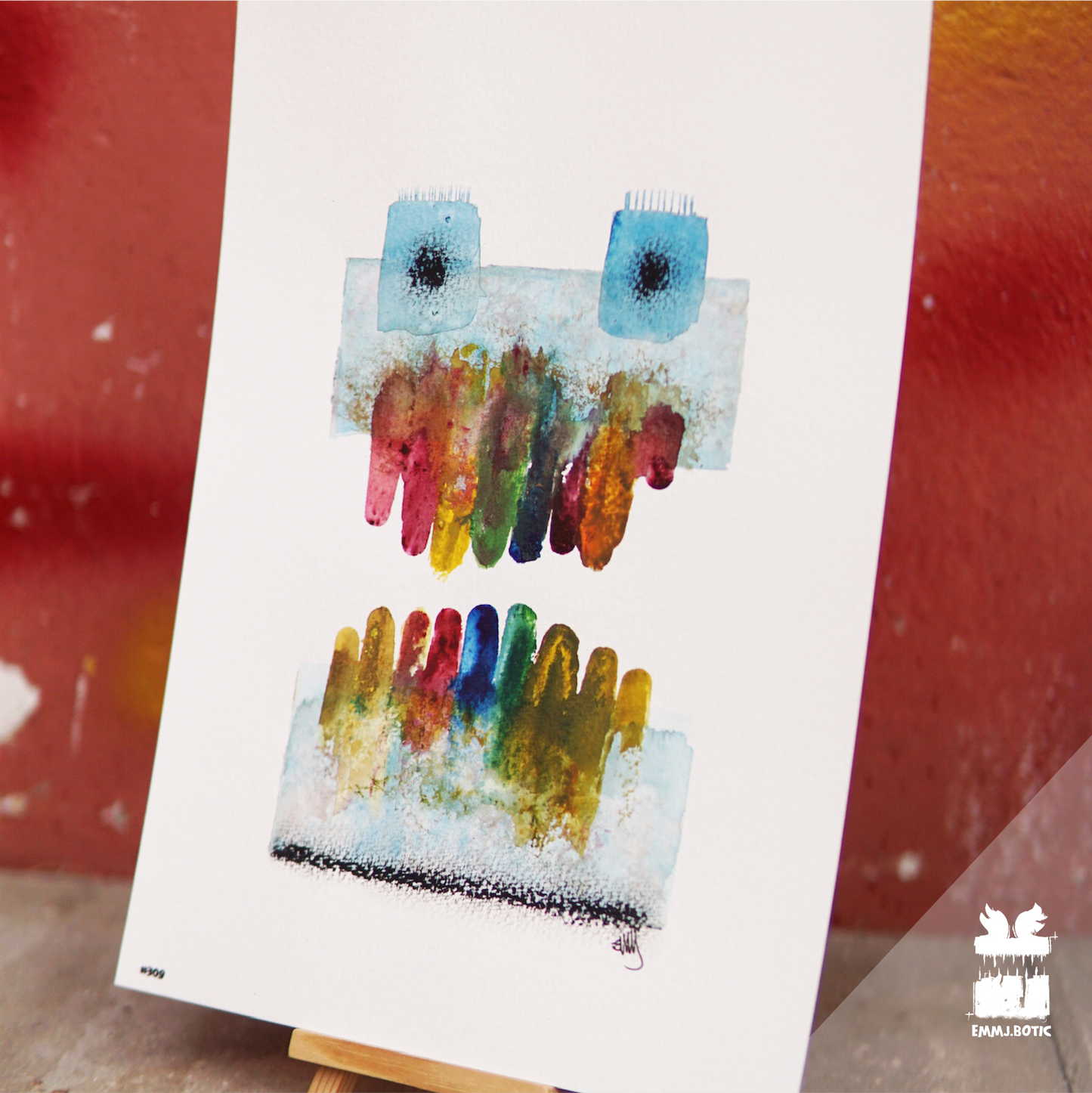 🤖💀🎨#309 "Sapphire Spectrum Grinner: Prismatic Dentition" Aquarell Kunst Monster