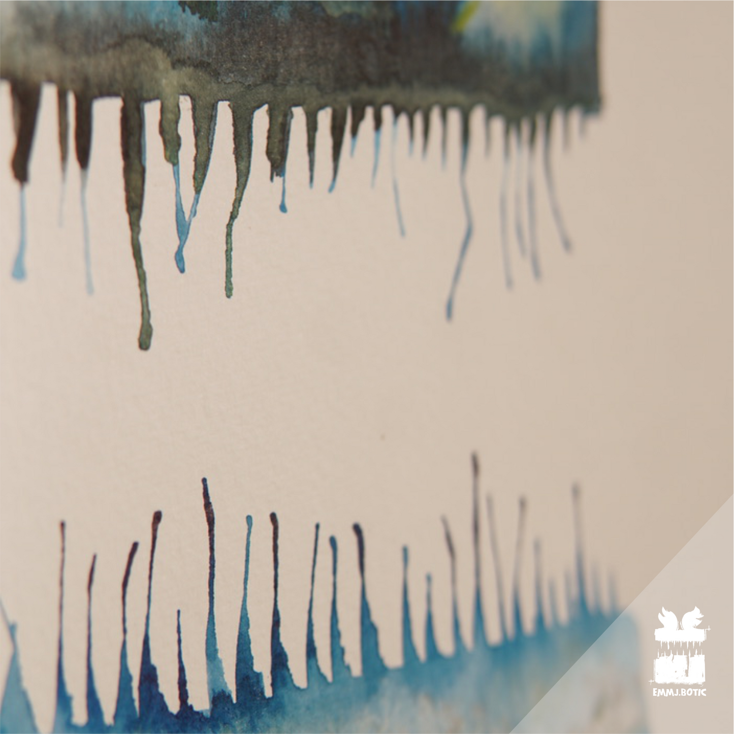 🤖💀🎨#312 "Cerulean Cascade: Dripping Azure Maw" Aquarell Monster Kunst Erik Halisch-EMMJ