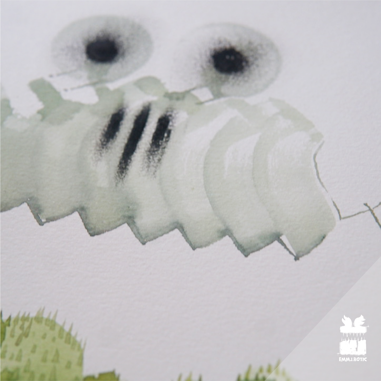 🤖💀🎨#051 "Frogwood Whimsy: The Arboreal Gazer" Aquarell Monster Kunst Erik Halisch-EMMJ